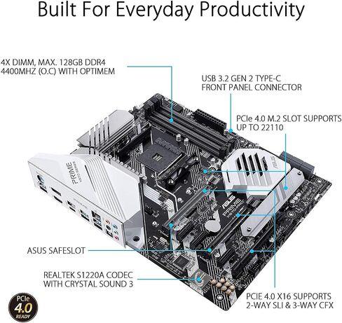 Asus Prime X570-Pro AM4 Zen 3 Ryzen 5000 & 3rd Gen Ryzen ATX Motherboard with PCIe Gen4, Dual M.2 HDMI, SATA 6GB/s USB 3.2 Gen 2 ATX Motherboard in Saudi Arabia