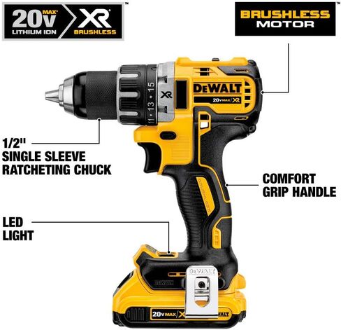 DEWALT DCD791D2 20V MAX XR Li-Ion 0.5" 2.0Ah Brushless Compact Drill/Driver Kit in Kuwait