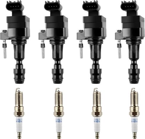 Ignition Coil Pack UF491 Double Iridium Spark Plugs Set of 4, Compatible with Buick, Chevy Cobalt Equinox Malibu Orlando HHR, GMC Terrain, Pontiac G5 G6, Saturn Replaces D522C, 12638824 C1552 in Saudi Arabia
