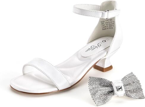 PATPAT Girls Low Heel Sandals with Removable Bow – Open Toe Dress Shoes for Flower Girl Wedding Party, Ankle Strap Princess Shoes for Little Big Kids, Sizes 11-6 in Saudi Arabia