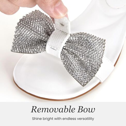 PATPAT Girls Low Heel Sandals with Removable Bow – Open Toe Dress Shoes for Flower Girl Wedding Party, Ankle Strap Princess Shoes for Little Big Kids, Sizes 11-6 in Saudi Arabia