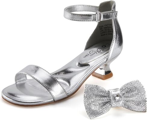 PATPAT Girls Low Heel Sandals with Removable Bow – Open Toe Dress Shoes for Flower Girl Wedding Party, Ankle Strap Princess Shoes for Little Big Kids, Sizes 11-6 in Saudi Arabia