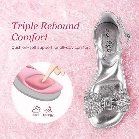 PATPAT Girls Low Heel Sandals with Removable Bow – Open Toe Dress Shoes for Flower Girl Wedding Party, Ankle Strap Princess Shoes for Little Big Kids, Sizes 11-6 in Saudi Arabia