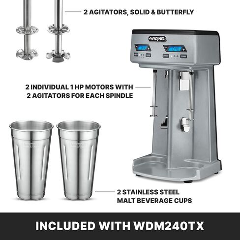 Waring Commercial WDM120TX Heavy-Duty Single 1Hp Spindle Drink Mixer with Countdown Timer, Digital Display, Automatic Start/Stop, 120V, 5-15 Phase Plug in Saudi Arabia