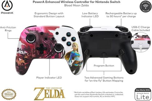 PowerA Enhanced Wireless Controller for Nintendo Switch - Blood Moon Zelda, Nintendo Switch Lite, Gamepad, Game Controller, Bluetooth Controller, Rechargeable - Nintendo Switch in Kuwait