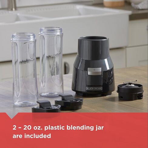 BLACK+DECKER PB1002G FusionBlade Personal Blender with 20 Ounce Portable Personal Blending Jars(2-Pack with Travel Lids), Gray Single Serve Blender in Saudi Arabia