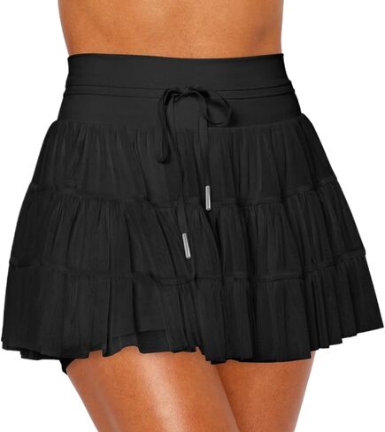 Women Athletic Tennis Mini Skorts with Pockets Flowy Ruffle Tiered Short Skirt Preppy Summer Cute Pleated Skirts in Saudi Arabia