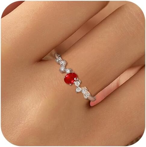Red Birthstone Ring 925 Sterling Silver Ruby Ring for Women Dainty CZ Oval Birthstone Stackable Eternity Ring Wedding Bands Promise Engagement Ring for Mom Wife Grandmom Birthday Jewelry Graduation Gifts Size 6-10 in Kuwait