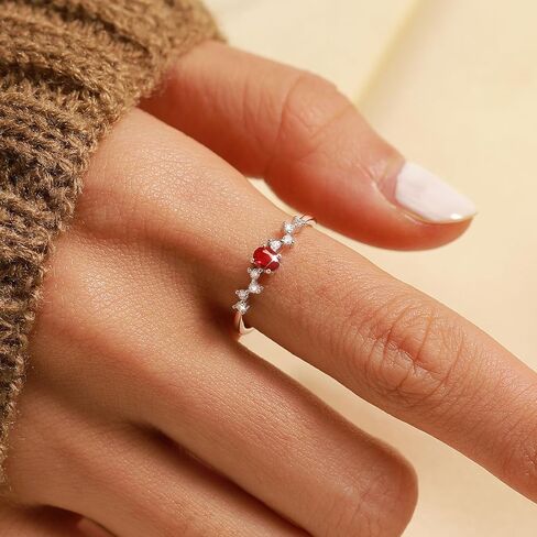Red Birthstone Ring 925 Sterling Silver Ruby Ring for Women Dainty CZ Oval Birthstone Stackable Eternity Ring Wedding Bands Promise Engagement Ring for Mom Wife Grandmom Birthday Jewelry Graduation Gifts Size 6-10 in Kuwait