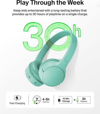 Belkin SoundForm Mini Kids Wireless Headphones with Built in Microphone, On Ear Headsets Girls and Boys for Online Learning, School, Travel Compatible with iPhones, iPads, Galaxy and More - Black in Saudi Arabia