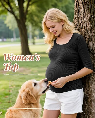 5 Pack Women's Cotton Ribbed Maternity Shirts Bulk, Half Sleeve Scoop Neck Multipack Side Ruched Pregnancy Tees in Saudi Arabia