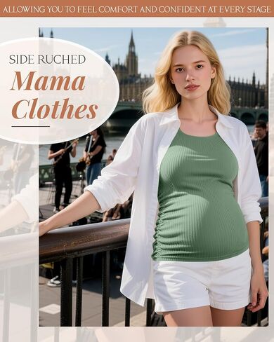 5 Pack Women's Cotton Ribbed Maternity Shirts Bulk, Half Sleeve Scoop Neck Multipack Side Ruched Pregnancy Tees in Saudi Arabia