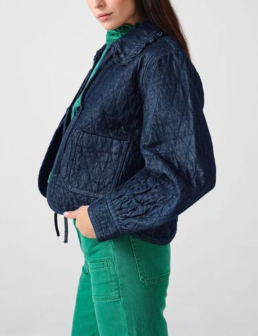 Kedera Womens Denim Jacket Casual Long Sleeve Peter Pan Collar Denim Shirts Tie Front Shacket Loose Fit Top in Saudi Arabia