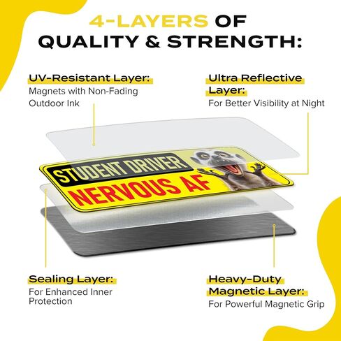 Student Driver Magnet for Car - Funny Animals Please Be Patient Reflective Magnetic Bumper Sticker - Removable Novice Rookie Safety Attention Sign - Weather-Resistant - 10 x 3.5 in (Meerkat) in Saudi Arabia