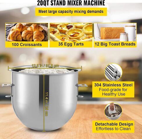VEVOR Commercial Food Mixer, 7.3Qt Capacity, 450W Dual Rotating Dough Kneading Machine with Food-grade Stainless Steel Bowl, Security Shield & Timer Included, Baking Equipment for Restaurant Pizzeria in Saudi Arabia