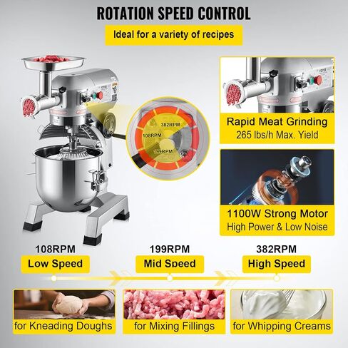 VEVOR Commercial Food Mixer, 7.3Qt Capacity, 450W Dual Rotating Dough Kneading Machine with Food-grade Stainless Steel Bowl, Security Shield & Timer Included, Baking Equipment for Restaurant Pizzeria in Saudi Arabia