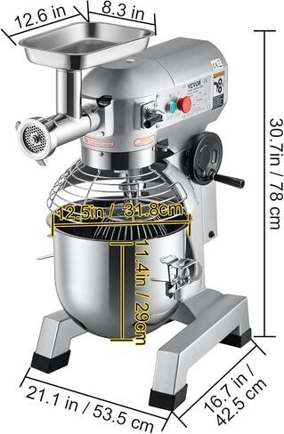 VEVOR Commercial Food Mixer, 7.3Qt Capacity, 450W Dual Rotating Dough Kneading Machine with Food-grade Stainless Steel Bowl, Security Shield & Timer Included, Baking Equipment for Restaurant Pizzeria in Saudi Arabia