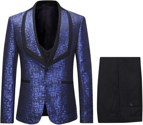 Boyland Mens 3 Piece Tuxedos One Button Wide Shawl Lapel Formal Suits Black Tie in Kuwait