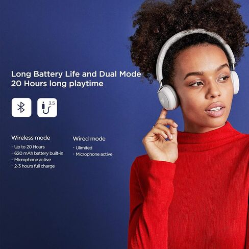 Libratone Q Adapt Active Noise Cancelling Headphones, Wireless Bluetooth Over Ear Headset w/Mic, CSR 8670 Chip, aptX Lossless Hi-Fi Sound with Deep Bass, 20 Hours Playtime for Travel work TV-White in Saudi Arabia
