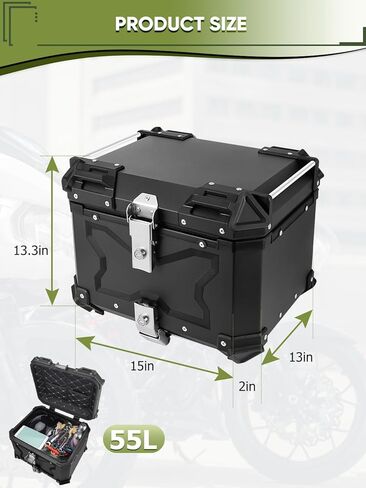 45L Universal Waterproof Motorcycle Top Case, Aluminum Alloy Tail Trunk with Anti-Theft Lock, Large Capacity Storage for Helmets, Luggage & Gear in Saudi Arabia