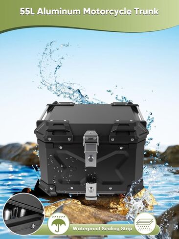 45L Universal Waterproof Motorcycle Top Case, Aluminum Alloy Tail Trunk with Anti-Theft Lock, Large Capacity Storage for Helmets, Luggage & Gear in Saudi Arabia