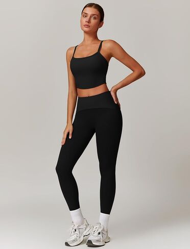 Gym sets for women 2 piece, women's sports set with removable chest pad top and ribbed waist leggings in Saudi Arabia