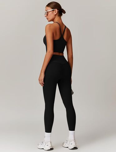 Gym sets for women 2 piece, women's sports set with removable chest pad top and ribbed waist leggings in Saudi Arabia