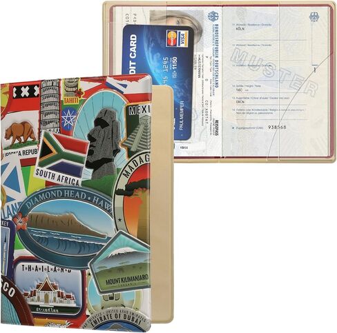 kwmobile Passport Holder Protective Cover - PVC and Plastic Passport Cover for Men and Women - Essential Travel Accessory - Black/Beige/Blue in Saudi Arabia