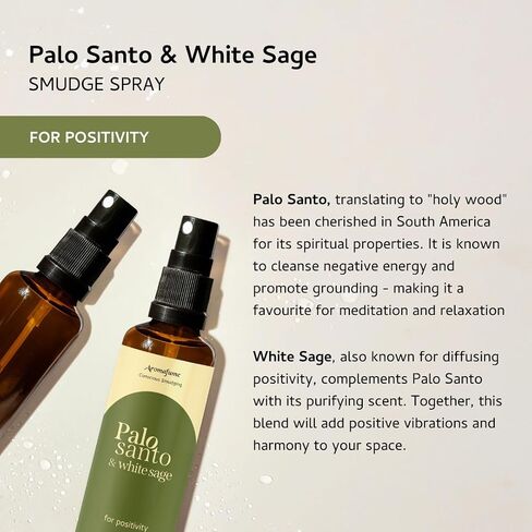 Palo Santo & White Sage Smudge Spray by Aromafume | 1 x 100ml / 3.38 fl oz l Aromatherapy | With Essential oils | Room Linen Spray | Natural Air freshners for home | Spiritual Meditation Accessories in Saudi Arabia