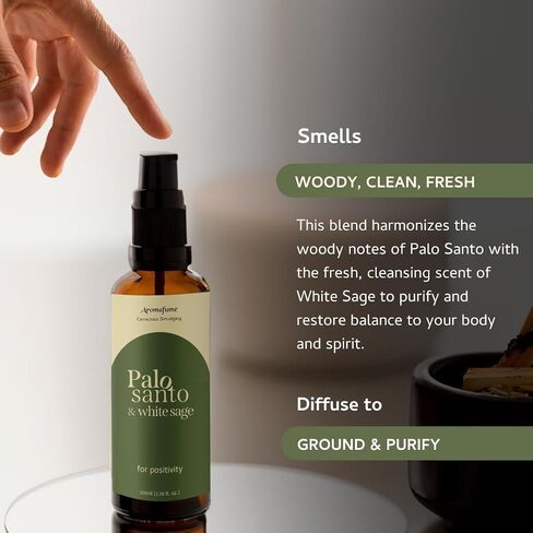 Palo Santo & White Sage Smudge Spray by Aromafume | 1 x 100ml / 3.38 fl oz l Aromatherapy | With Essential oils | Room Linen Spray | Natural Air freshners for home | Spiritual Meditation Accessories in Saudi Arabia