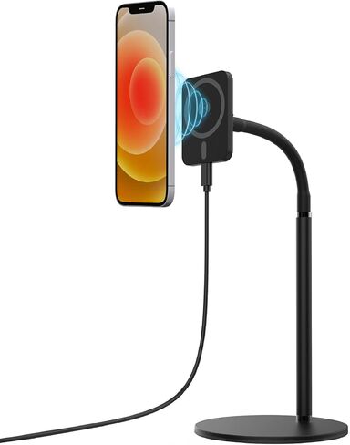 TALK WORKS Magnetic Desktop Cell Phone Stand for iPhone 12, 13 - Also Compatible with MagSafe iPhone Cases - Fast Charging Mini Gooseneck Flexible Phone Holder Charger for Office, Home in Saudi Arabia