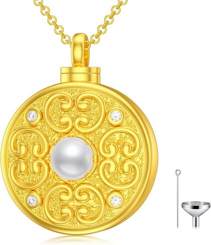 SOULMEET Gold Cremation Jewelry for Ashes, Round Shape Pearl Locket Necklace for Ashes to Keep Beloved Ones Human Dog Cat Always with You Keepsake Necklace Gift in Saudi Arabia