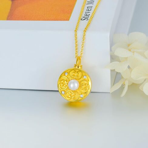 SOULMEET Gold Cremation Jewelry for Ashes, Round Shape Pearl Locket Necklace for Ashes to Keep Beloved Ones Human Dog Cat Always with You Keepsake Necklace Gift in Saudi Arabia