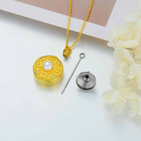 SOULMEET Gold Cremation Jewelry for Ashes, Round Shape Pearl Locket Necklace for Ashes to Keep Beloved Ones Human Dog Cat Always with You Keepsake Necklace Gift in Saudi Arabia