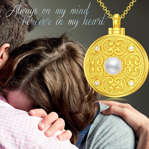 SOULMEET Gold Cremation Jewelry for Ashes, Round Shape Pearl Locket Necklace for Ashes to Keep Beloved Ones Human Dog Cat Always with You Keepsake Necklace Gift in Saudi Arabia