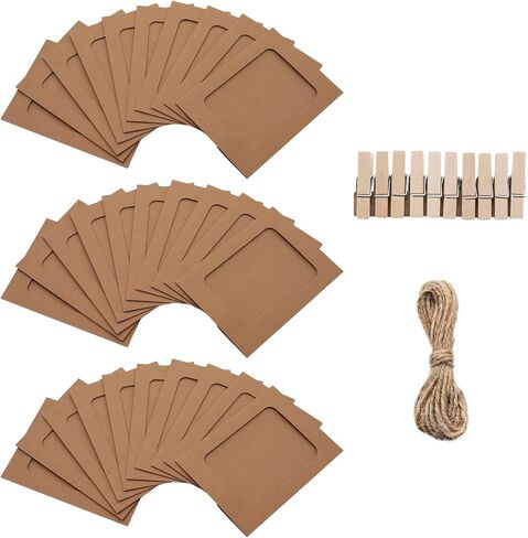 PINE & LINEN 30 Pcs Paper Frames with Clips,4x6 Inch Brown Cardboard Photo Frames DIY Photo Holders, Hanging Display Kit for Home/Party/Office in Saudi Arabia