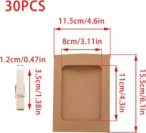 PINE & LINEN 30 Pcs Paper Frames with Clips,4x6 Inch Brown Cardboard Photo Frames DIY Photo Holders, Hanging Display Kit for Home/Party/Office in Saudi Arabia