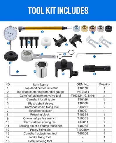 DAYDOOR Camshaft Crankshaft Engine Timing Tool Kit, 21 PCS Compatible with Audi VW VAG 2006-2018 EA888 1.8 2.0 TSI TFSI T10355 T10060A T10352 T10368 T40011 T40196 T40268 in Kuwait