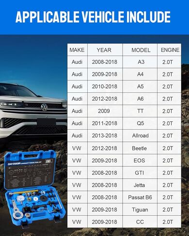 DAYDOOR Camshaft Crankshaft Engine Timing Tool Kit, 21 PCS Compatible with Audi VW VAG 2006-2018 EA888 1.8 2.0 TSI TFSI T10355 T10060A T10352 T10368 T40011 T40196 T40268 in Kuwait
