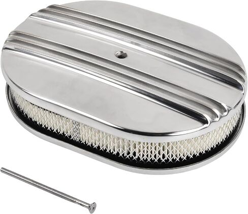 12’’ Air Cleaner for Carburetor, Oval Polished Aluminum Half Finned Air Cleaner Element Compatible with Chevy in Saudi Arabia
