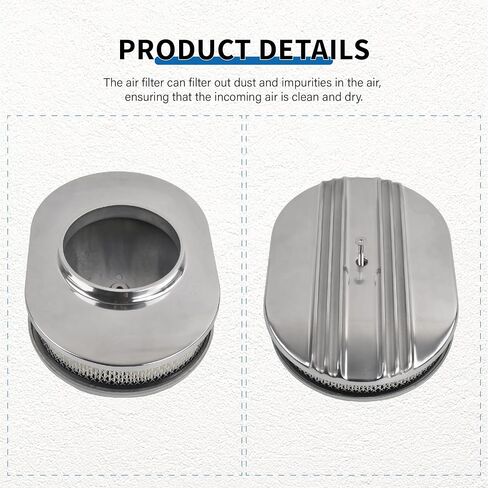 12’’ Air Cleaner for Carburetor, Oval Polished Aluminum Half Finned Air Cleaner Element Compatible with Chevy in Saudi Arabia