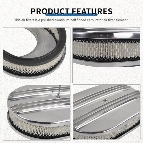 12’’ Air Cleaner for Carburetor, Oval Polished Aluminum Half Finned Air Cleaner Element Compatible with Chevy in Saudi Arabia