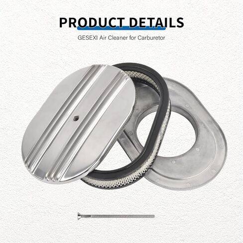 12’’ Air Cleaner for Carburetor, Oval Polished Aluminum Half Finned Air Cleaner Element Compatible with Chevy in Saudi Arabia