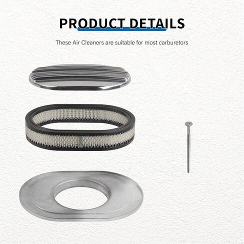 12’’ Air Cleaner for Carburetor, Oval Polished Aluminum Half Finned Air Cleaner Element Compatible with Chevy in Saudi Arabia