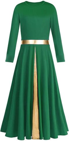 Girls Long Sleeve Praise Dance Dress Metallic Gold Liturgical Worship Costume Lyrical Costumes Church Robe in Kuwait