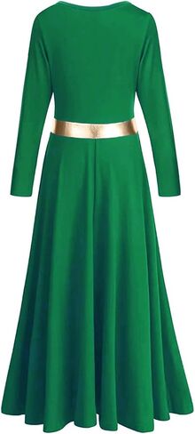 Girls Long Sleeve Praise Dance Dress Metallic Gold Liturgical Worship Costume Lyrical Costumes Church Robe in Kuwait