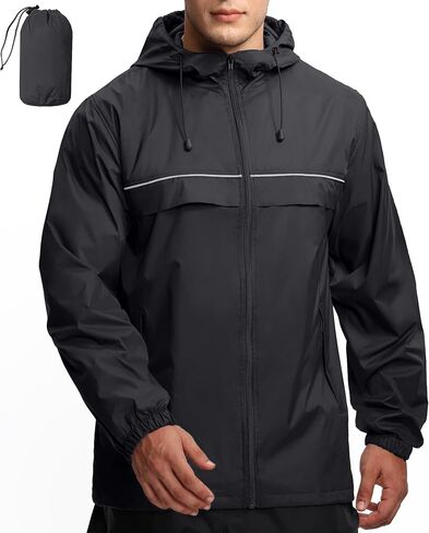 GEEK LIGHTING Mens Waterproof Hooded Rain Jacket Lightweight Raincoat for Outdoor Hiking Running Travel in Saudi Arabia