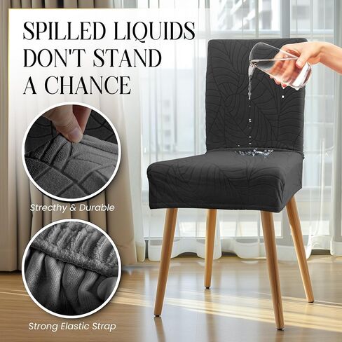 Waterproof Dining Chair Covers Set of 4 - 3 Layers Thick Fabric Parsons Chair Slip Covers - Jacquard Kitchen Chair Covers & Stretch Protectors for Dining Room, Restaurant - Removable Washable (Grey) in Kuwait
