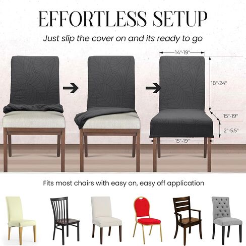 Waterproof Dining Chair Covers Set of 4 - 3 Layers Thick Fabric Parsons Chair Slip Covers - Jacquard Kitchen Chair Covers & Stretch Protectors for Dining Room, Restaurant - Removable Washable (Grey) in Kuwait