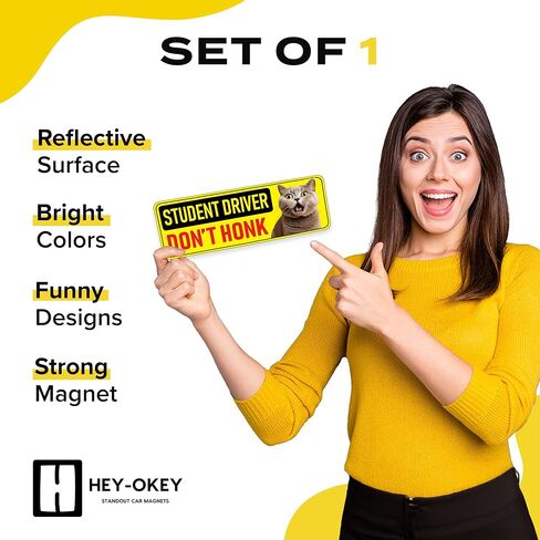 طالب سائق مغناطيس للسيارة - حيوانات مضحكة يرجى التحلي بالمرضى ملصق مصد مغناطيسي عاكس - علامة انتباه السلامة المبتدئة القابلة للإزالة - مقاومة للطقس - 10 × 3.5 في (Meerkat) in Kuwait
